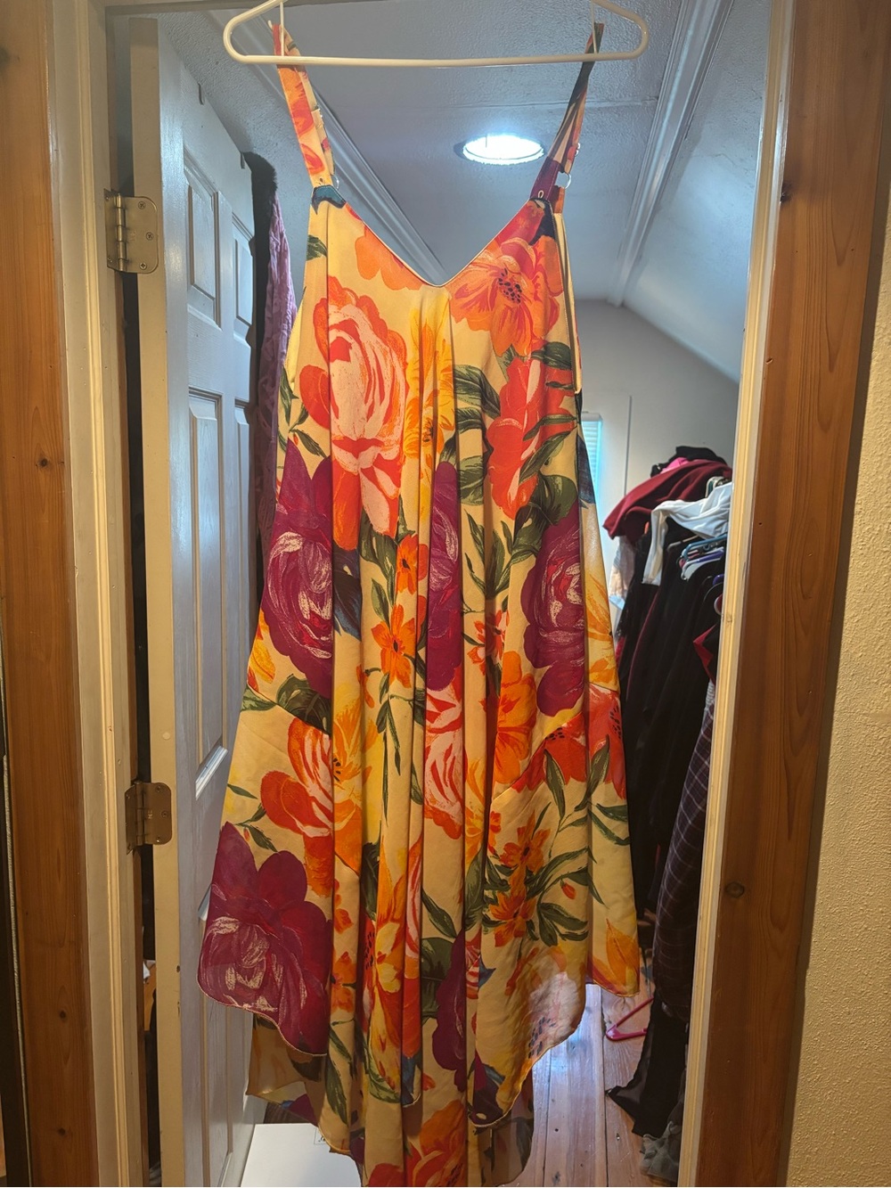 Floral Yellow Maxi Sundress with Pink and Orange Blooms